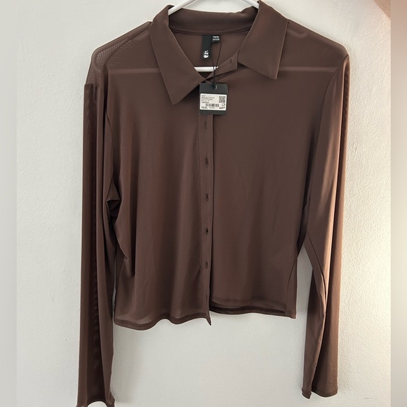 NWT Garage - Brown Sheer Button-Up - Picture 1 of 4